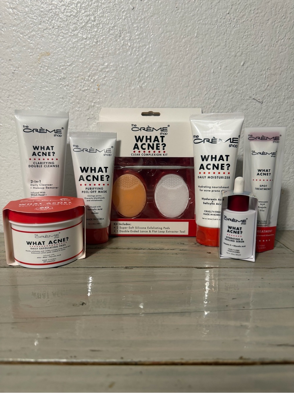 The Crème Shop What Acne? Daily Acne Care Set — White & Red